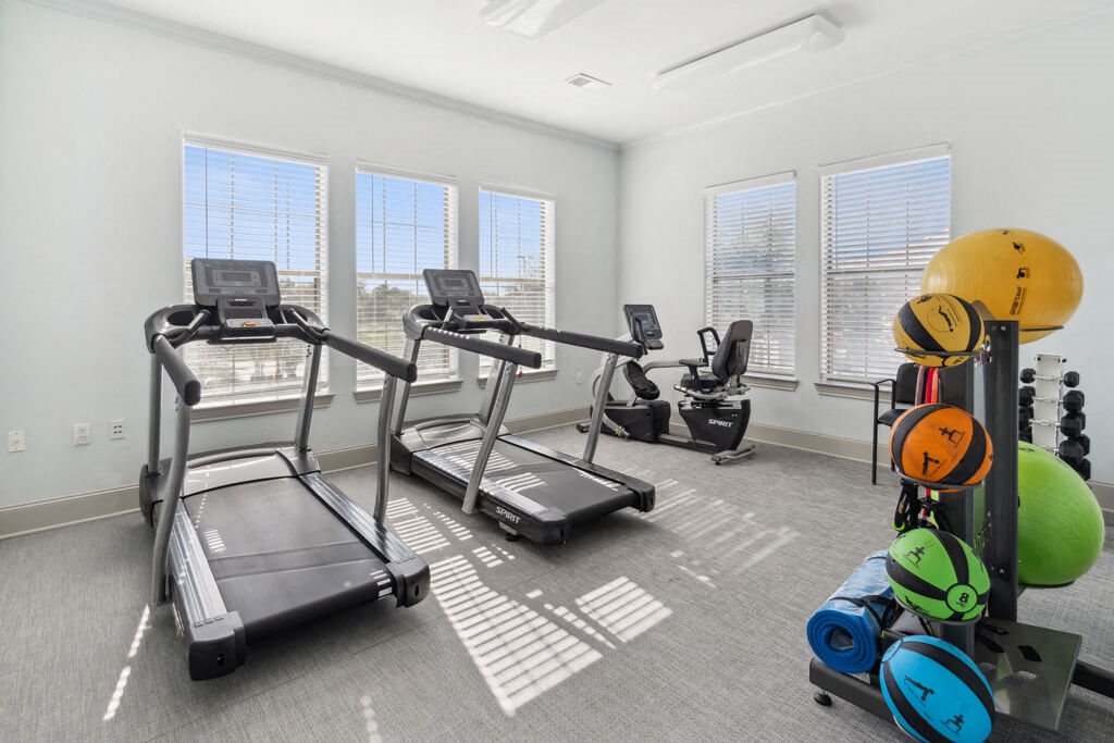 Fitness center treadmills at The Sorento Apartments in San Antonio TX